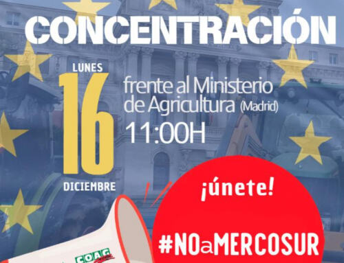 Los agricultores se concentran mañana lunes en Madrid frente al Ministerio de Agricultura para protestar por el tratado comercial UE-MERCOSUR